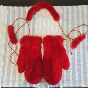 Real Mink Fur Mittens With Detachable String